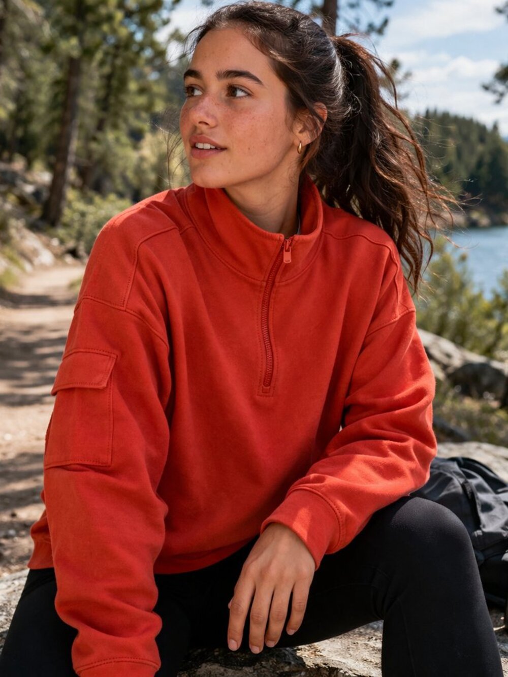 Athleta Womens Bright Orange Breathable Retroterry 1/4 Zip Sweatshirt Size M